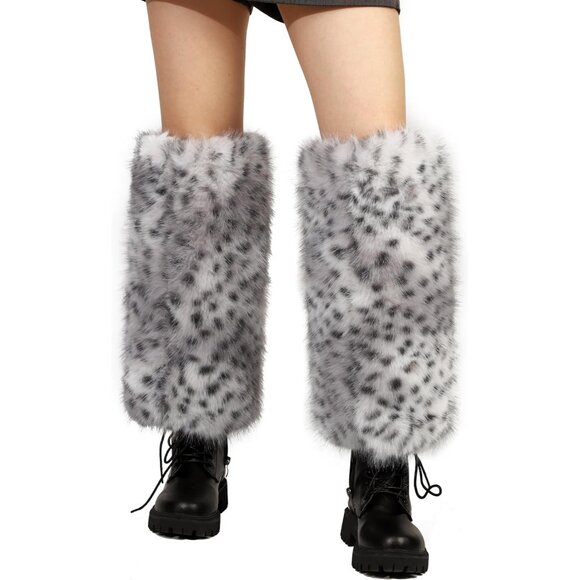 Women's Faux Fur Leg Warmers Leopard Print Fluffy Cozy Winter Party